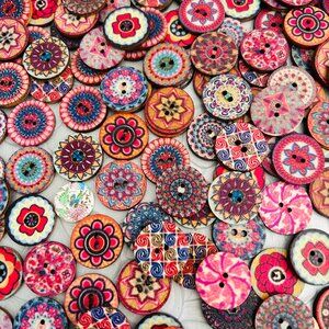 Button Assortment - 170 Vintage Hand Painted Wood